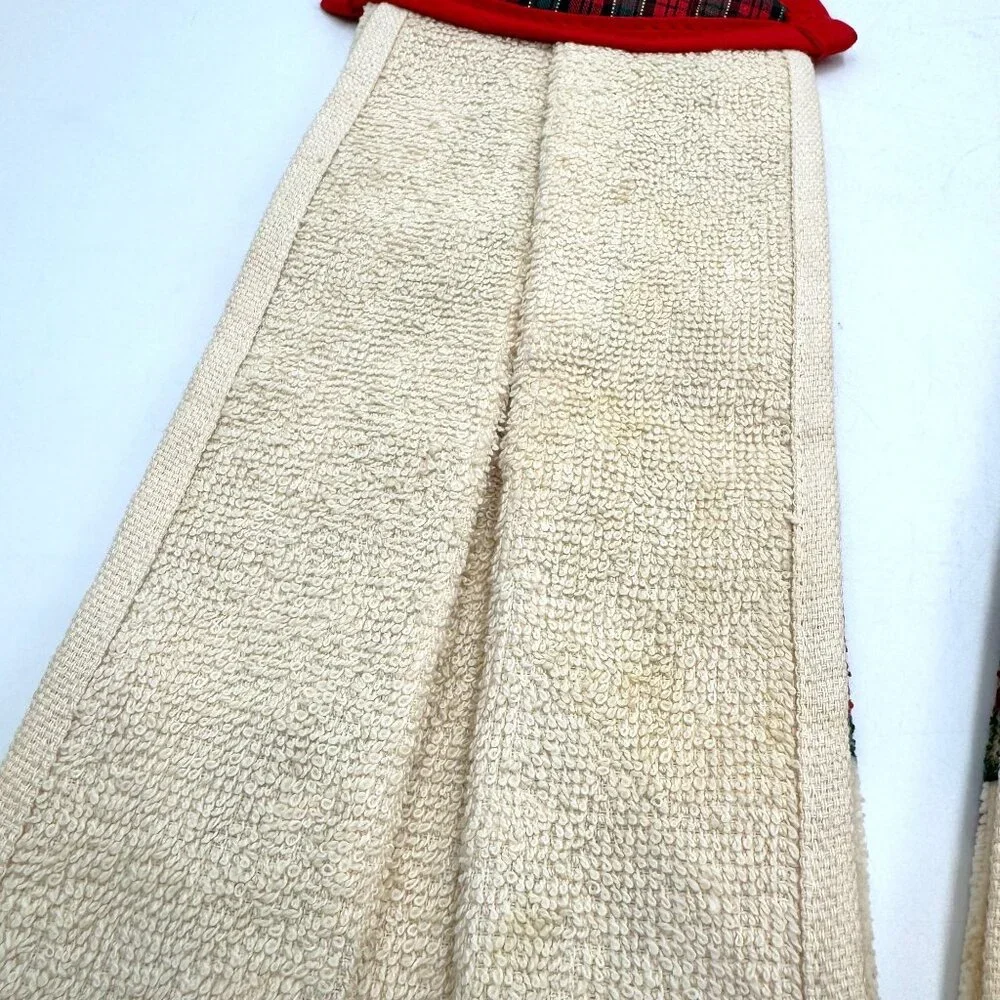 Vtg Cecil Saydah Christmas Partridge Kitchen Towels W/ Red Plaid Trim Set Of 2 - Picture 11 of 12